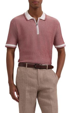 Bugatchi Ottoman Stitch Cotton & Silk Quarter Zip Polo Sweater in Rio Red at Nordstrom, Size X-Large