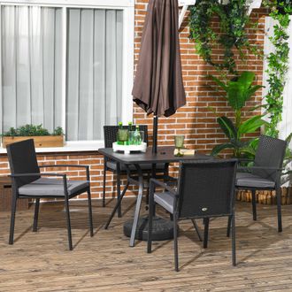 OUTSUNNY 4 Seater Rattan Garden Furniture Set, 5 Pieces Outdoor Dining Set with Cushions in Black