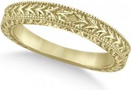 Allurez Antique Engraved Wedding Band w/ Filigree & Milgrain 14k Yellow Gold