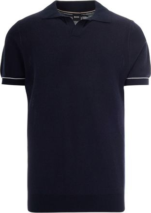 HUGO BOSS Blue Solid Shirt Collar Polo