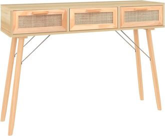 vidaXL Vidaxl - Mesa Consola Madera Pino Maciza Rat&aacute;n Natural 105x30x75 Cm