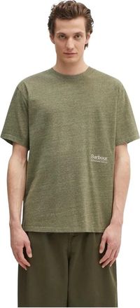 Barbour Calton Linnenmix T-shirt met OS Pasvorm - Heren - T-shirts - Groen - L - Linnen - Tops