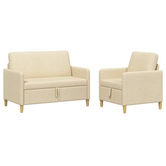 vidaXL Set Di Divani Con Storage 2 Pz Crema Poliestere Vidaxl