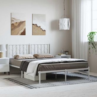Berkfield Home Metal Bed Frame without Mattress with Headboard White 150x200cm | Size: 150x200 cm