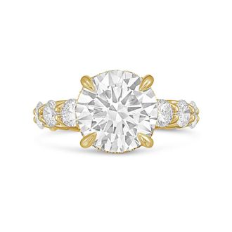 Diana M. Jewels 18kt yellow gold lab grown 10ct Lab Grown Round Diamond Halo Ring with Diamond Accents