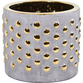 Nearly Natural 7-in Regal Stone Hobnail Planter with Gold Accents in Gray at Nordstrom