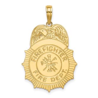 Diamond2Deal 14k Yellow Gold FIREFIGHTER FIRE DEPT. Badge Charm Pendant