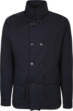 Moorer Blauwe Dubbelrijige Driekwartjas - Heren - Mantel - Blauw - 3XL - Jassen