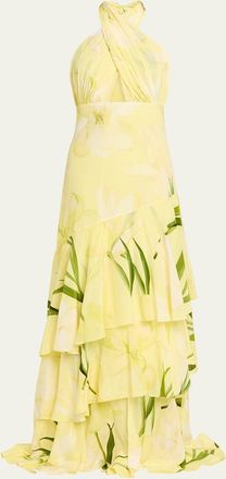 Cara Cara Amethyst Printed Tiered Silk Gown