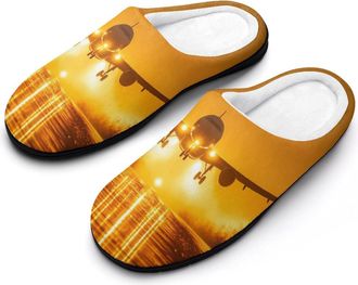 Generic Airport Runway Night Mens House Slippers Memory Foam Washable Cotton Slip on Home Shoes