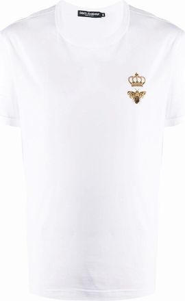 Dolce & Gabbana Mens Dolce & Gabbana Embroidered Piqu&eacute; T-Shirt in White - Size: 40