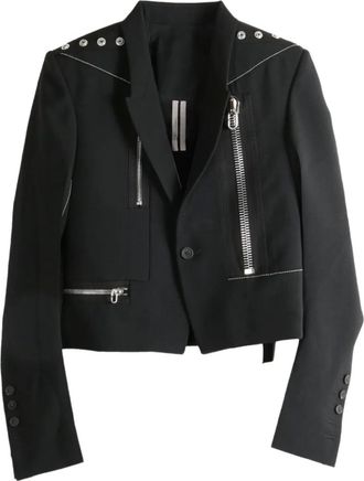 Rick Owens zip-detail studded jacket - women - Virgin Wool/Cupro/Cotton - 44 - Black