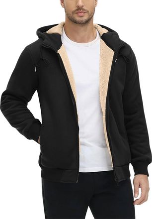 Generic Mrat Mens Fleece Jackets Teddy Fleece Lined Hoodies Drawstring Long Sleeve Zip Up Windproof Coats with Pockets Winter Warm Fuzzy Sweater Comfy Fluffy 