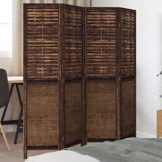 vidaXL Biombo Separador De 4 Paneles Madera Paulownia Marr&oacute;n Oscuro Vidaxl