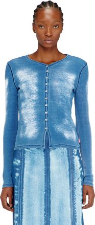 Diesel Rib-jersey cardigan with bleached effect - Tops - Woman - Blue