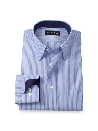 Paul Fredrick Non-iron Cotton Stripe Dress Shirt With Contrast Trim