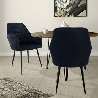 ECD Germany Set 2 x Sedie da Pranzo Nero Poltrone Imbottite in Velluto - Stile Design Retro Vintage Scandinavo - Gambe in Metallo - per Sala da Pranzo Soggiorno