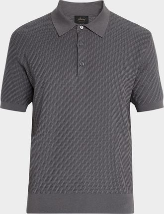 Brioni Mens Basketweave Stitch Polo Sweater