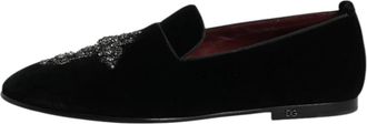 Dolce & Gabbana Velvet Embellished Loafer - Heren - Loafers - Zwart - 43 EU - Schoenen