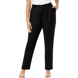 Jessica London Linen Pleat-Front Pant in Black at Nordstrom, Size 18