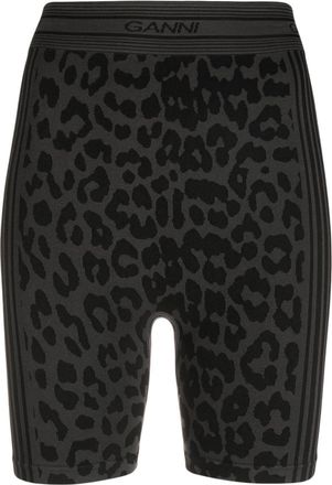 Ganni leopard-print bike shorts - women - Recycled Polyamide/Polyester/Elastane - M - Black
