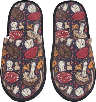 Generic Women Men House Slippers Wild Mushroom Print Slippers Lightweight Lining Home Shoes, For Hotel, Home, Travel, L