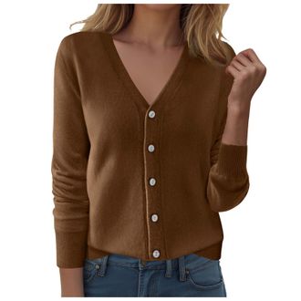 Generic Cardigans for Women UK V Neck Button Down Womens Knit Cardigan, Long Sleeve Soft Sweater with Multiple Colors for Casual, Office, Cardigans for Women 