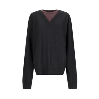 Jil Sander Truien & Vesten, Heren, Zwart, M, Gelaagde V-hals Trui