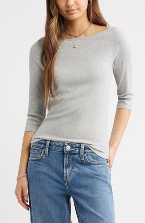 BP. Boat Neck Three-Quarter Sleeve Top in Grey Soft Heather at Nordstrom, Size Xx-Small