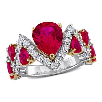 Mimi & Max Created Forever Created Ruby or Created Blue Sapphire and Lab-Grown Diamond Ring Sterling Silver