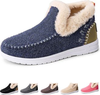 Generic Cozy Orthopedic Fleece Slip-On Boots, Women Men Warm Plush Lined Flat Shoes, Comfy Warm Anti-Slip Snow Boots (Blue,7.5)