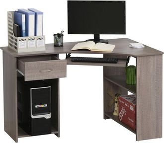 HOMCOM Homcom - L-Shaped Corner Computer Desk w/ 2 Shelves Worktop Keyboard Tray Grey