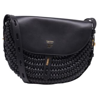 Tom Ford T Twist Woven Saddle Crossbody Bag in Black Leather