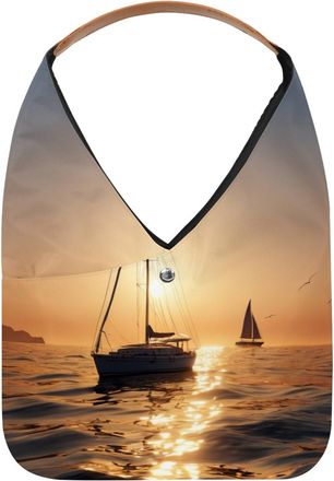 Generic Sailboat Sunset View Reusable Lightweight Grocery Bags - Foldable Into Compact Pouch, Washable & Sturdy, Multipurpose for Shopping and Travel