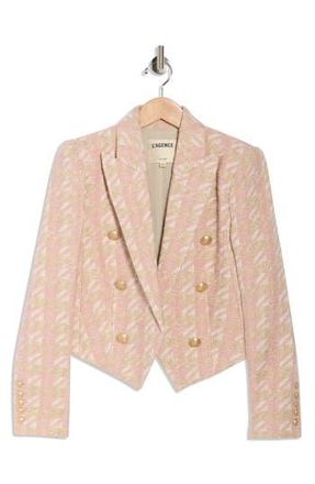 L'agence Lila Houndstooth Boxy Crop Blazer in Ecru/Pink/Gold Houndstooth at Nordstrom Rack, Size 16