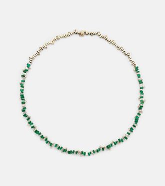 Suzanne Kalan Bold Burst 18kt gold necklace with diamonds and emerald
