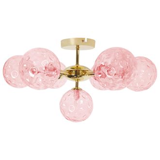 Beliani L&aacute;mpara De Techo Moderna Vidrio 7 Luces Met&aacute;lica Redonda Colgante Rosa Y Oro Anadyr