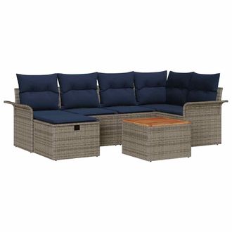 vidaXL Conjunto De Sof&aacute;s De Jard&iacute;n Con Coj&iacute;n 7 Pcs Gris Polirat&aacute;n Vidaxl