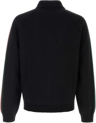 Gucci Mens Wool Blend With Web Stripes Cardigan Black