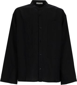Ymc You Must Create Neutrals Hawkeye Boxy Mandarin Collar Cotton-Linen Shirt