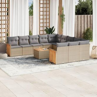 vidaXL Set Sof&aacute;s De Jard&iacute;n Con Cojines 13 Pzas Rat&aacute;n Sint&eacute;tico Beige Vidaxl