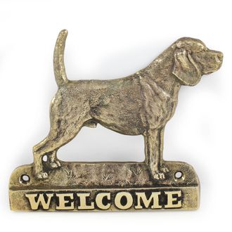 OEM Beagle: Un Cartel Para Puerta Con Un Perro, Una Placa De Bienvenida De Lat&oacute;n, Un Cartel &Uacute;nico Con La Palabra Bienvenido De Art-dog