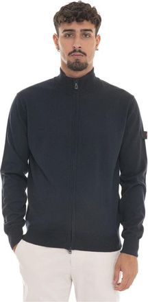 Peuterey Cardigan met dubbele ritssluiting en elleboogpatches - Heren - Vesten - Blauw - XL - Katoen - Truien & Vesten