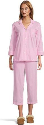 Lauren Ralph Lauren Essentials Bingham Knits Capri PJ Set Womens Pajama Sets Pink/White Stripe : MD, Cotton