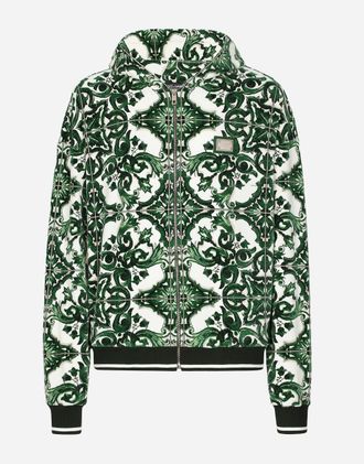 Dolce & Gabbana Zip-up Hoodie With Majolica Print - Man Sweatshirts Multi-colored S