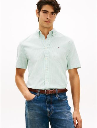 Tommy Hilfiger Mens Short-Sleeve Stripe Oxford Shirt - Green - XXXL