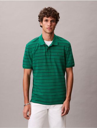 Calvin Klein Jeans Calvin Klein Mens Cotton Pique Stripe Classic Polo Shirt - Green - 2XL