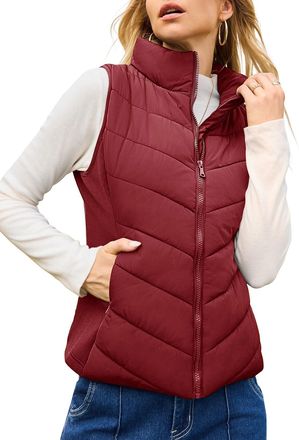 Dokotoo Winter Jackets for Women Puffer Vest Heated Gilet Womens Sleeveless Coats with Pockets Zip Up Womens Gilets Outerwear Stand Collar Coat Quilted Vests 