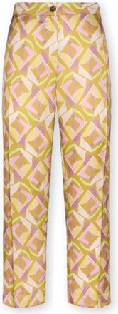 Elena Miro Geprinte Cropped Broek - Dames - Vrijetijds broeken - Geel - 4XL - Leer - Broeken
