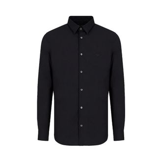 Emporio Armani Casual Shirts, male, Blue, Size: L Stretch Nylon Shirt Long Sleeve